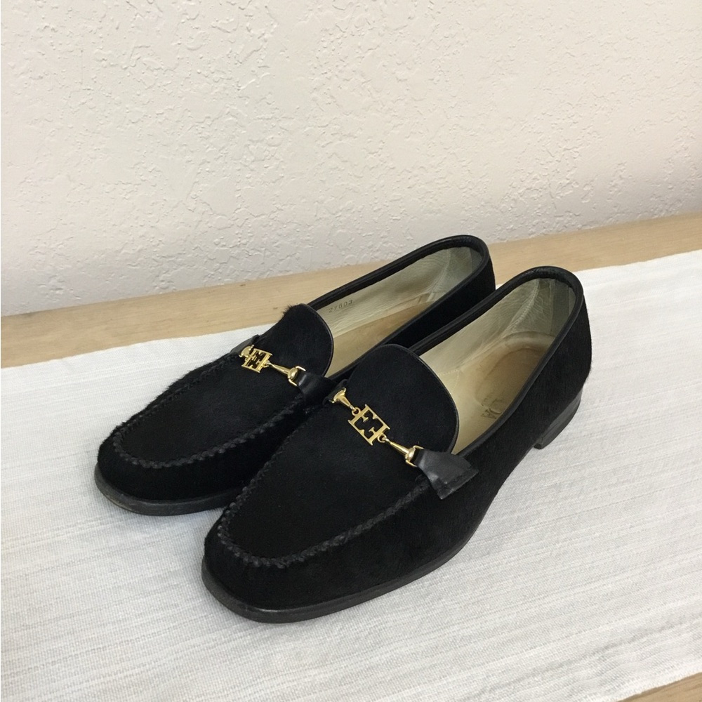 Escada vintage black calf hair loafers size 40.5\ 8.5